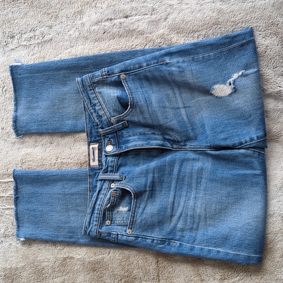 Madewell Distressed The High Rise Slim Boyfriend Raw Hem Blue Jean Size 25 - Picture 2 of 7